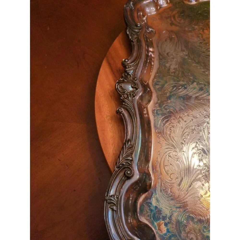 Vintage Birmingham Silver Co. Elaborate 20” Silverplate Footed Butler’s Tray